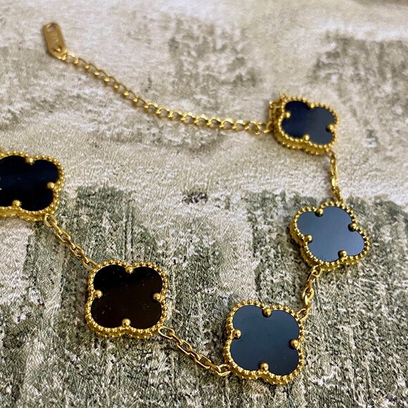 Alhambra Designer Black Gold 4 Clover 5 Motif Bracelet - Picture 2 of 4
